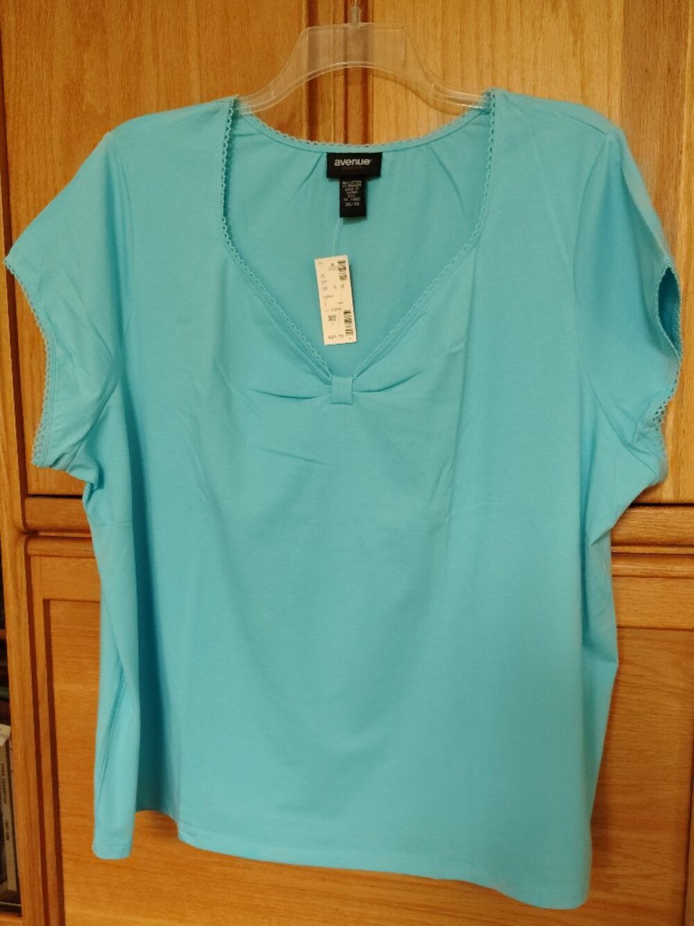 NWT AVENUE TURQUOISE BLUE GATHERED V NECK SHORT SLEEVE T SHIRT PLUS SIZE 30-32